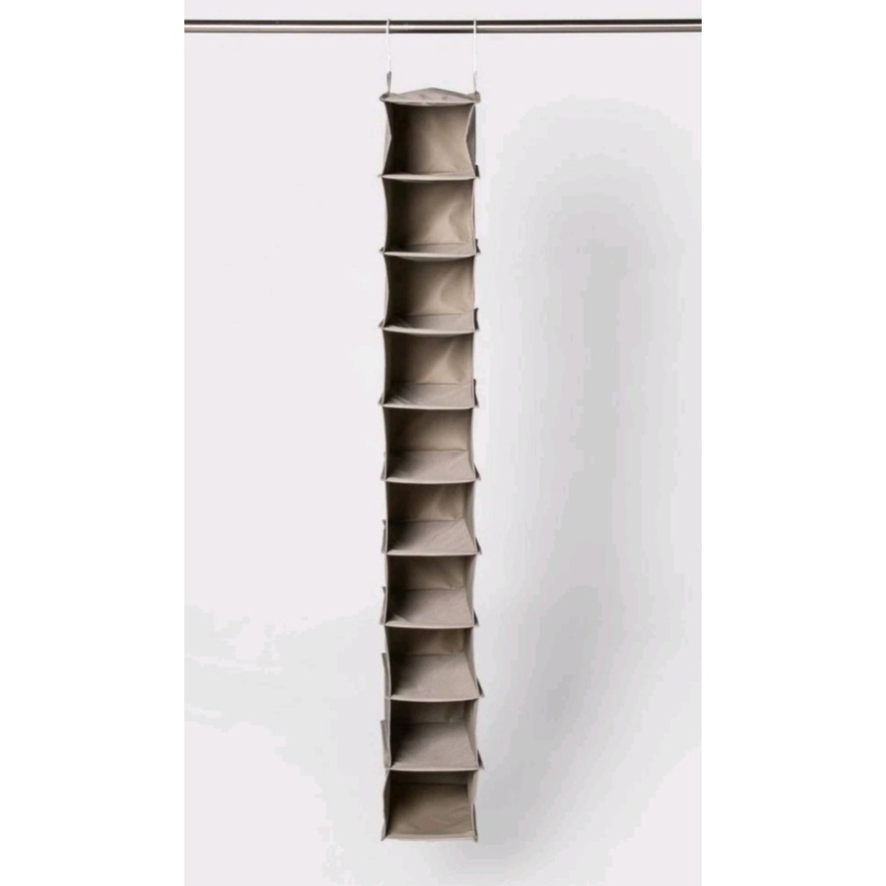 10 Shelf Hanging Closet Organizer Gray Canvas with Hanging Hooks Room Essentials